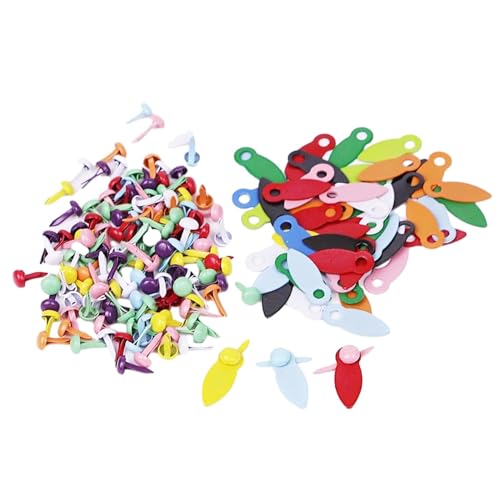 100 Picture Frame Turn Buttons and Mini Brads Set, Mixed Colors Flat Metal Picture Hangers for DIY Crafts, Scrapbooking, Photo Display