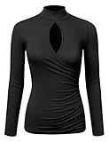 NINEXIS Women's Mock Neck Keyhole Cutout Shirred Top (S-3XL) (11 Colors)