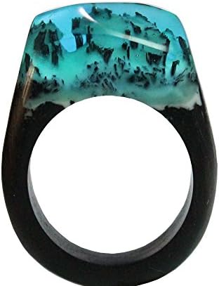 CUZIR Statement Rings, Handmade Wood Resin Ring Magic Snowy Mountain Landscape, Jewelry Ring for Women (9)