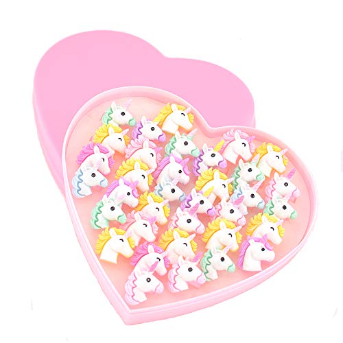 36PCS Cute Little Girl Jewel Unicorn Rings in Box Set, Jewelry