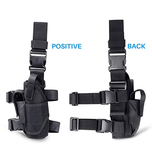 aokur Tactical Pistol Leg Holster, Adjustable Airsoft Gun Drop Thigh Holster, Military Harness Pouch, Left and Right Handed Set, Black - Thumbnail 7