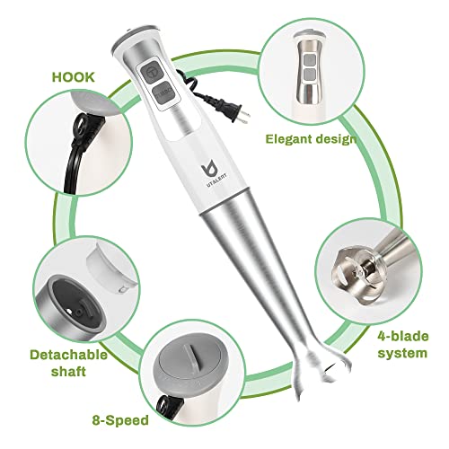 Immersion Hand Blender, UTALENT 5in1 8Speed Stick Blender with 500ml