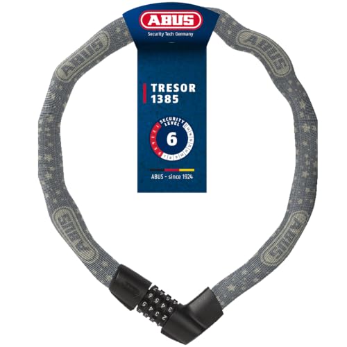 ABUS Kettenschloss Tresor 1385/75 Grey Star – Zahlenschloss aus gehärtetem Stahl – 6 mm starke Vierkantkette – ABUS-Sicherheitslevel 6 – 75 cm – Grau