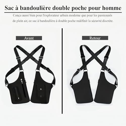 gresonic Men's Double Leather Crossbody Bag for Under Armpits, Adjustable Shoulder Bag with Low Magnetic Attraction and Anti-Theft Design Discreet