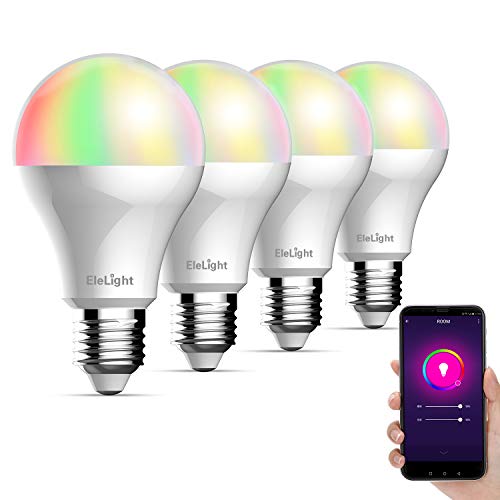 Smart LED Bulb A19 WiFi Dimmable Multicolor Light Bulb Compatible with Alexa and Google Home Assistant (No Hub Required), 7W 350LM RGB Color Changing Bulb(4 Pack)