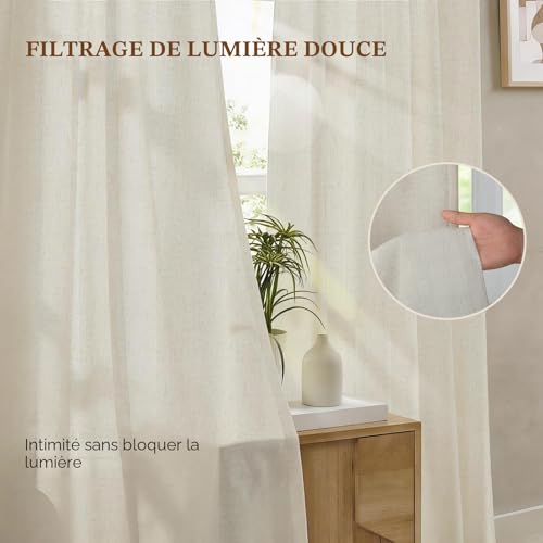 Linen Outdoor Curtain, Set of 2 Waterproof Outdoor Curtains, Outdoor Pergola Curtain with Eyelets at the Top, Blackout Outdoor Curtain for Patio, Balcony, Gazebo, Door (132 x 215 cm, Beige)