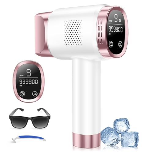 21J IPL Devices Hair Removal with 8°C Ice Cooling System, Laser Hair Removal 9 Levels & 600 NM Red Light, LCD Touch Screen IPL Hair Removal Device for Women Men, Face Arm Bikini Zone Body, Rose