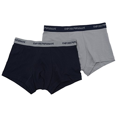 Emporio Armani Men's 2 Pack Cotton Trunk, Grey/Marine, Medium