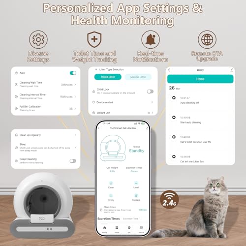 DOEL 2026 Upgrade Self Cleaning Cat Litter Tray Automatic Cat Litter Box 65L Large Capacity, Multi-layered security, APP Monitor Smart Cat Litter Box for Multiple Cats