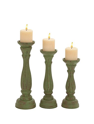 Deco 79 Wood Candle Holder, Green, 19 by 15 by 11-Inch