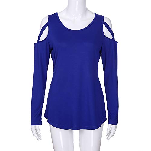 Dressin_Women's Long Sleeve Strappy Cold Shoulder Solid T-Shirt Tops Blouses - Thumbnail 2