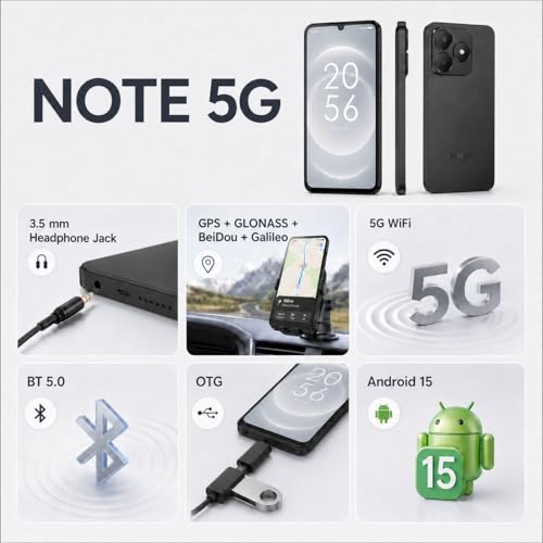 invens NOTE 5G Smartphone, Android 15 SIM Free & Unlocked Mobile Phone, 24GB RAM + 256GB ROM/1TB, 6.75" HD+ Display, 64MP+16MP Camera, 5280mAh/18W, Dual SIM/GPS/OTG/Face ID/Fingerprint/NFC