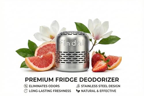 Findal Odor Absorber - Fridge Deodorizer and Odor Remover – Lasts up to 10 Years - Stainless Steel Odor Eliminator – Non-Toxic Air Purifier for Refrigerator, Closet, & Car