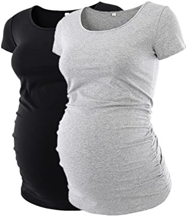 Pinkydot Womens' Maternity Tops Classic Side Ruched Short Sleeve T-Shirt Mama Pregnancy Clothes