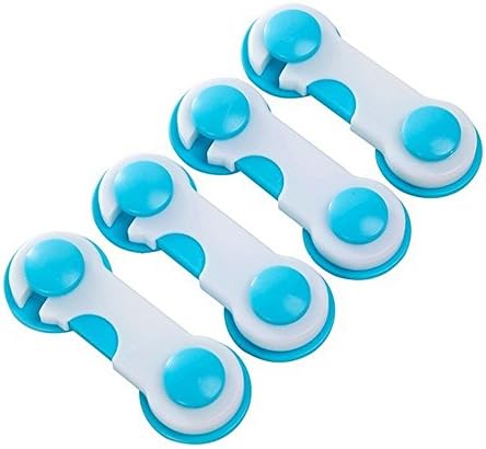 Wllsagl Xouwvpm Child Security Kids Box Drawer Cupboard Wardrobe Door Fridge Safety Lock Drawer Locks Child Safety Latches Baby Safety Door Drawer Lock 4Pcs (Blue)