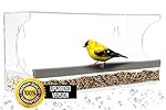 Clear Window Bird Feeder House for outside, X Large 4 Suction Cups, Removable Tray, Drain holes, Easy to Fill and Clean, Top Quality and Strong, Bird seeds, Decor birdhouse
