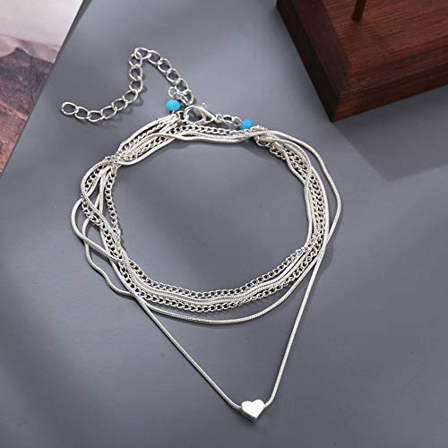 image for FAXHION Love Heart Layered Cute Anklets - Silver Anklets for Women 