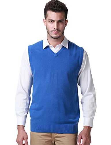 SSLR Men's Candy Color Sweater Vest Pullover (Medium, Elegant Blue)