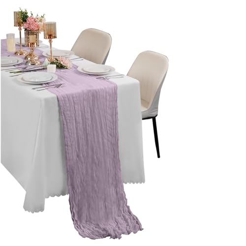 Photo 1 of 12PCS Lavender Cheesecloth Table Runner 17 x 108 Inche Gauze Table Runner 9FT Romantic Table Runner for Wedding Decorations Baby Shower Birthday Party Table Decorations