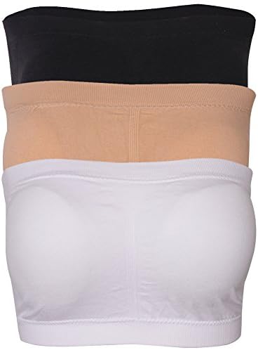 Women's Strapless Bralette Seamless Bandeau Stretchy Removable-Padded Bandeau Tube Top Bra 3-Pack