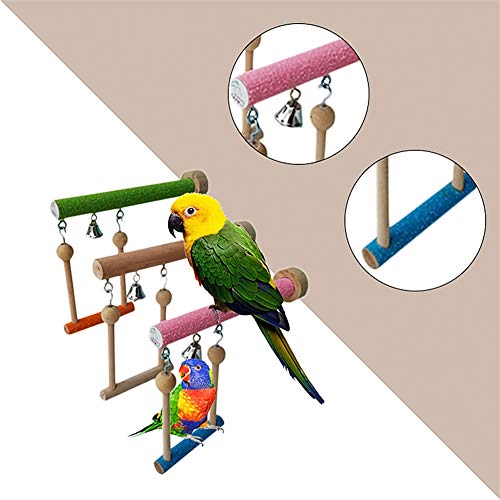 Keersi Wood Perch Toy with Bell for Bird Parrot Parakeet Cockatiel Conure Cockatoo African Grey Macaw Eclectus Amazon Lovebird Finch Canary Budgie Cage Stand Swing