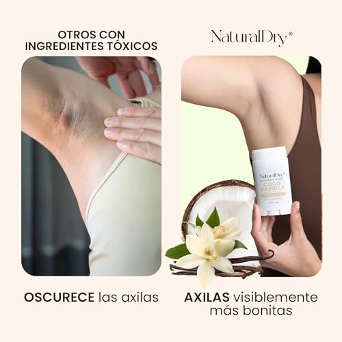 NaturalDry Desodorante Natural que SÍ FUNCIONA | Delicioso aroma Coco Vainilla | Sin Aluminio | Sin Parabenos | Desodorante Mujer | No macha la ropa | Protege del mal olor hasta 24 Horas | 50 G (3 Unidades)