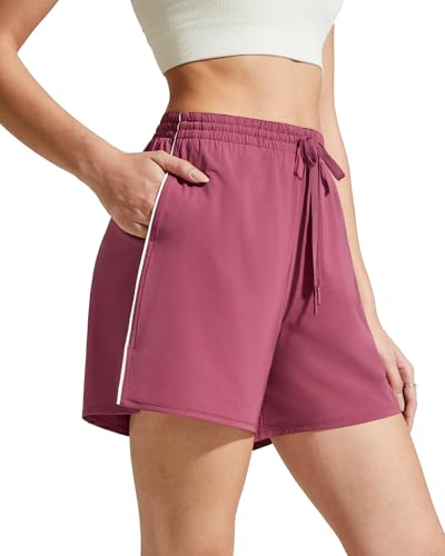 G4Free Womens Workout Shorts Wide Leg Running Shorts with Elastic Waist Drawstring Side Slits Stretchy Fit (Dark Burgundy,M) at Amazon