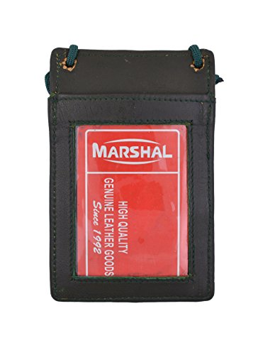 Brand New Leather Neck Strap ID Badge Credit Card Holder Pouch Wallet Mini CrossBody Many Colors by Marshal (Green)