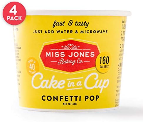 Miss Jones Baking Cake In A Cup, Microwave in Under a Minute, Quick Mix, Less Mess Than a Mug: Confetti Pop (Pack of 4)