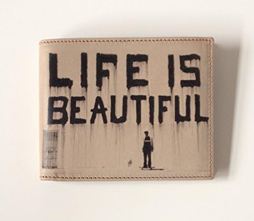 HandmadeLife is Beautiful Graffiti Wallet Men's Bi Fold Wallet with Banksy Art Genuine Leather