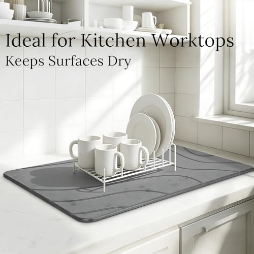 Euqvunn Alfombrilla de Baño de Piedra 60 x 39 cm 2 Unids – Secado Rápido, Antideslizante, Absorbente, Resistente a la Humedad, de Tierra de Diatomeas para Cocina, Bañera y Salida de la Ducha – Gris