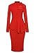 Dreamparis Womens Business Dress One Piece Suit Long Sleeve Tie Neck Peplum Top Bodycon Skirt Office Ladies Red XL