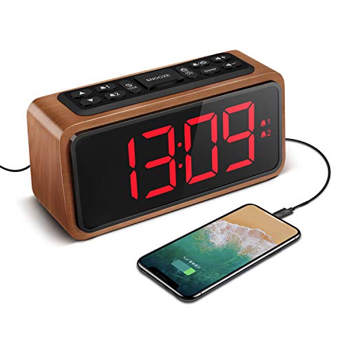 KOOSIN Radio Alarm Clock, Large LED Display Wood Digital FM Alarm Clock