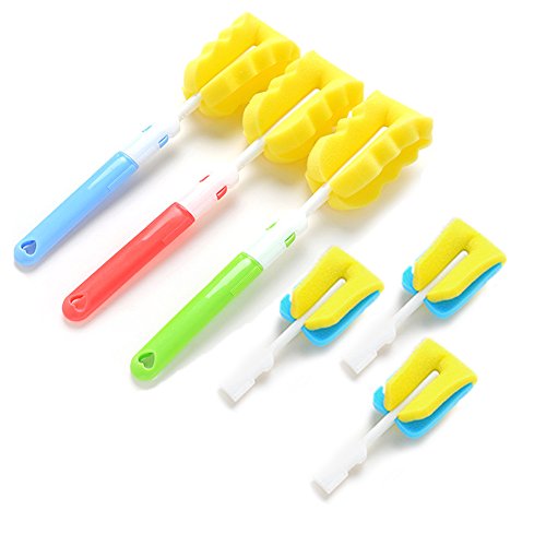 Replaceable Cleaning Bottle Sponge Brush with Long Handle Cleaner Soft for Baby Bottle,Kitchen Clean, Glasses,Mugs Cup, 11 inch