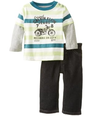 Calvin Klein Baby-Boys Newborn Stripes Twofer Top with Pants
