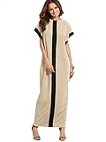 Verdusa Women's Summer Short Sleeve Color Block Pocket Shift Long Maxi Dress