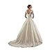 Sunweddingdress Women's Jewel Lace Applique Long Sleeve Chapel Wedding Dress