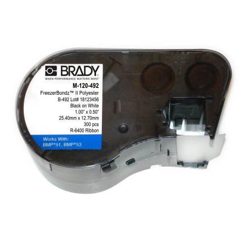 Brady M-120-492 Polyester B-492 Black on White Label Maker Cartridge with 3/8