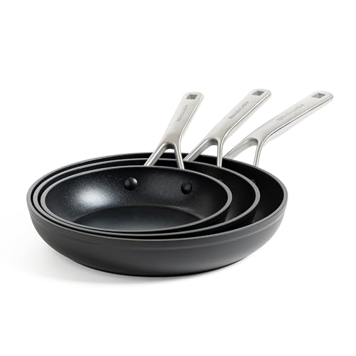KitchenAid Forged Hardened Hard Anodized PFAS-Free Ceramic Non-Stick, 20 cm, 24 cm and 28 cm Frying Pan Set, Induction, Oven Safe up to 220°C, Black