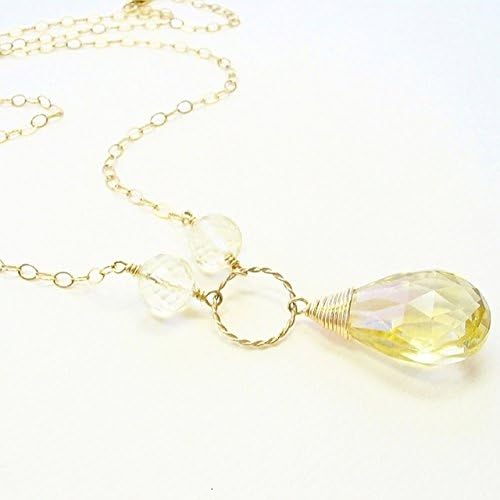 Large Honey Quartz and Citrine Gemstone Necklace 14K Gold Filled 20 Inches Adjustable