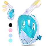 Greatever [2018 Newest Version] View Panoramic Snorkel Mask - Breathefree Full Face Snorkeling Mask with Detachable GoPro Mount, Dry Top Set Anti-Fog Anti-Leak for Adults&Kids(Green, S/M)