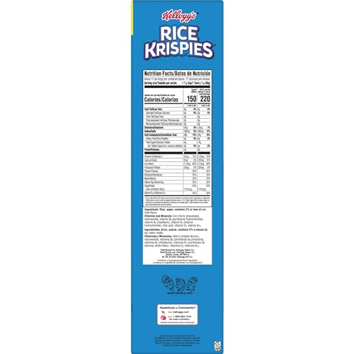 KELLOGG’S RICE KRISPIES COLD BREAKFAST CEREAL, 8 VITAMINS AND MINERALS, RICE KRISPIES TREATS, GIANT SIZE, ORIGINAL, 24OZ BOX (1 BOX)