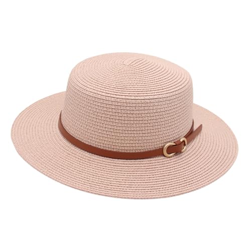 WUODHTW Women Beach Straw Sun Hat Flat Topped Straw hat Summer Beach Hat for Men Women for Party Travel Pink at Amazon