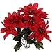 (Pack of 4) Christmas House 7-stem Red Poinsettia Bushes with Glittered Accents, 13