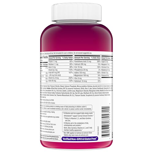 CENTRUM MULTIVITAMIN TABLET FOR WOMEN, MULTIVITAMIN/MULTIMINERAL SUPPLEMENT WITH IRON, VITAMIN D3, B VITAMINS AND ANTIOXIDANT VITAMINS C AND E, GLUTEN FREE, NON-GMO INGREDIENTS – 200 COUNT