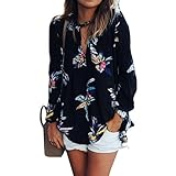 ZXZY Women Bohemian Floral Print Shirts and Blouses BLACK CHIFFON BLOUSE