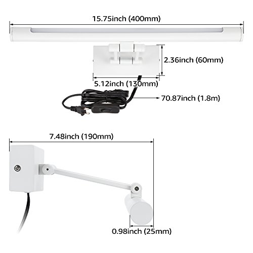 LEONLITE LED Picture Light, Full Metal Artwork Lamp with Swivel Lamp Head, Versatile Plug-n-Play & Hardwire, 3000K Warm White, 8W (50W Equivalent), 640Lm, White Finish