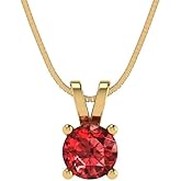 Clara Pucci 14K Yellow Gold Plated Solitaire 16" Box-Chain Necklace - Sterling Silver 0.5ct Round Cut Garnet Pendant