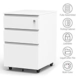 Yoleo 3-Drawer Filling Cabinet, Metal Vertical File Cabinet with Hanging File Frame for Legal & Letter File Install-Free Anti-tilt Design and Lockable System Office Rolling File Cabinet-White