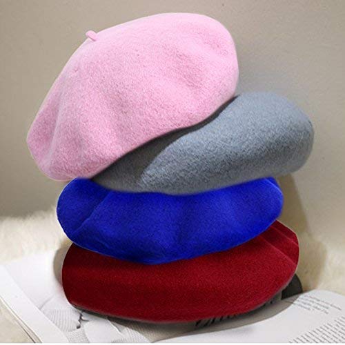 Bonaweite French Wool Berets Hat Classic Fashion Warm Beanie Cap for Girls (Wine Red) - Thumbnail 6